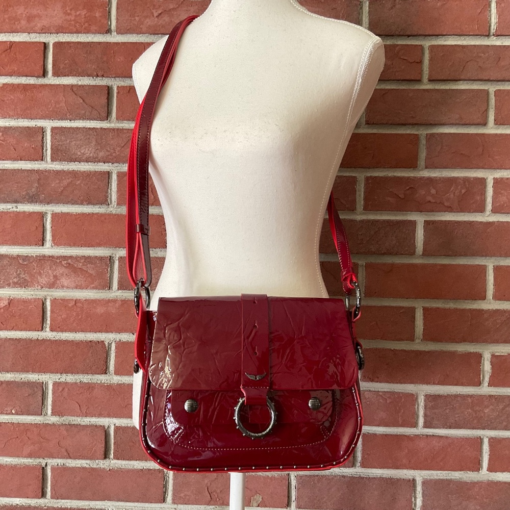 Zadig & Voltaire Kate Wrinkle Burgundy Patent Leather Crossbody Shoulder Bag NWT